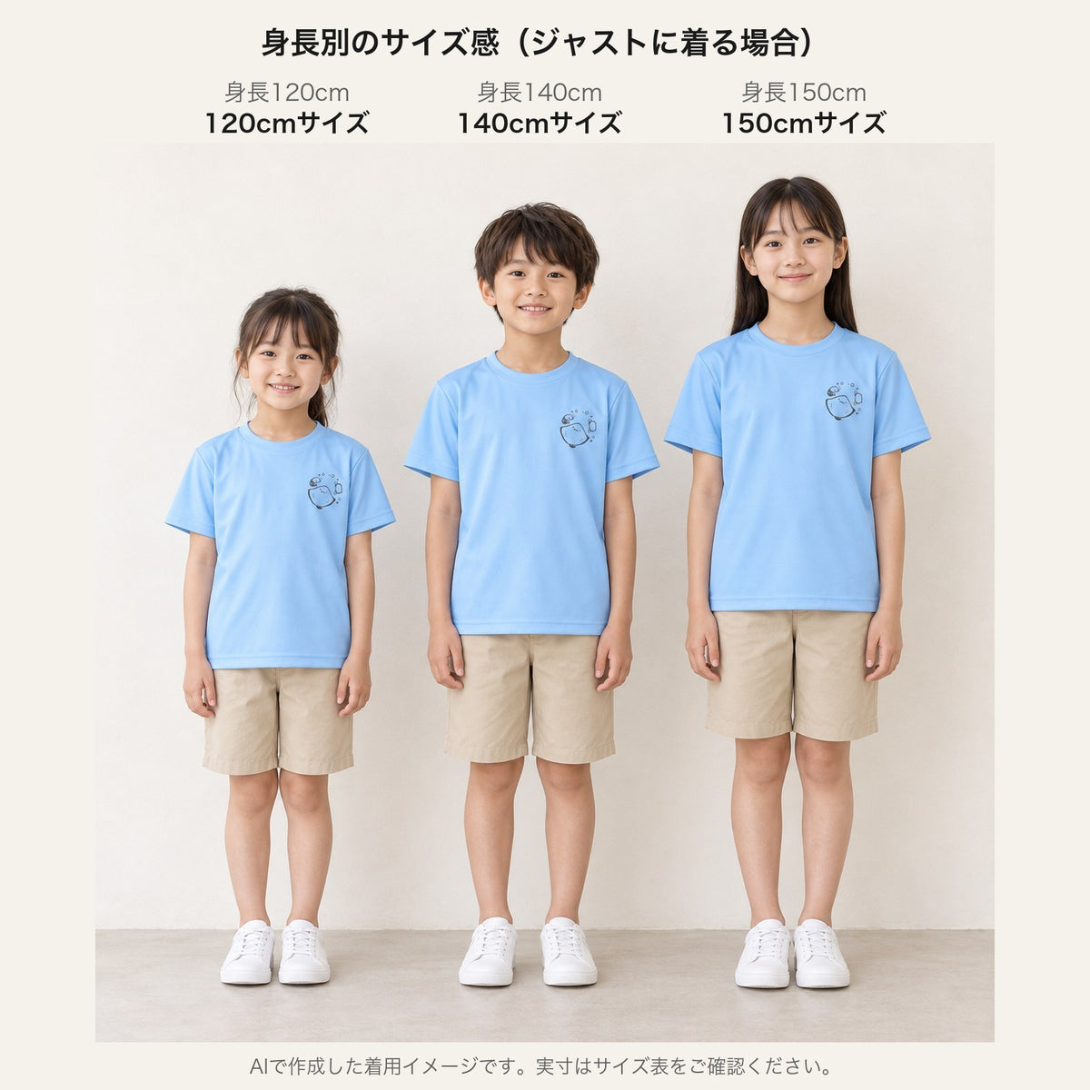 えいみょん キッズドライTシャツ 身長別サイズ感（120/140/150cm）