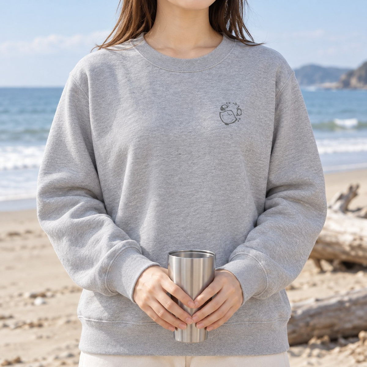 えいみょん トレーナー ミックスグレー 着用アップ サムネイル
