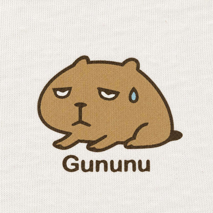 カピバラ「Gununu」 キッズTシャツ アイボリー プリント接写・天竺生地の質感