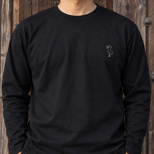 端弘コウ ユニセックス長袖Tシャツ ブラック 着用アップ サムネイル