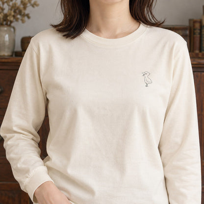 端弘コウ ユニセックス袖リブ長袖Tシャツ アイボリー 着用アップ サムネイル