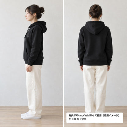 端弘コウ 大人用パーカー ブラック 着用 横・背面（背中は無地）