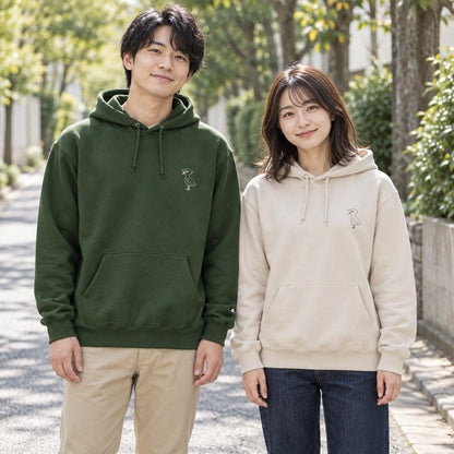 端弘コウ 大人用パーカー ペアコーデ（男性アーミーグリーン＋女性ライトベージュ）