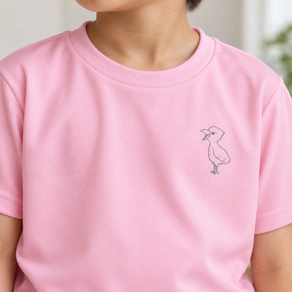 端弘コウ キッズドライTシャツ ライトピンク ディテール（首リブ・端弘コウワンポイント）
