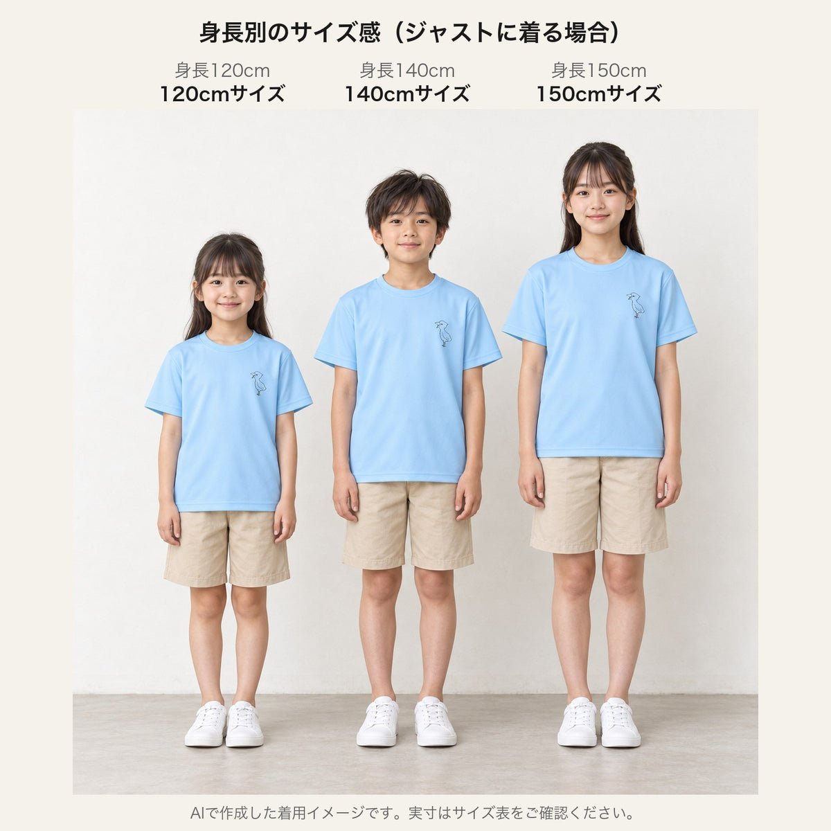 端弘コウ キッズドライTシャツ 身長別サイズ感（120/140/150cm）