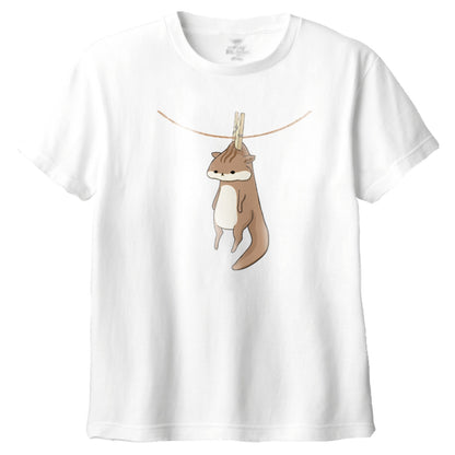 干されちゃったリス キッズTシャツ 001_ホワイト