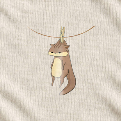 干されちゃったリス キッズTシャツ アイボリー プリント接写・天竺生地の質感