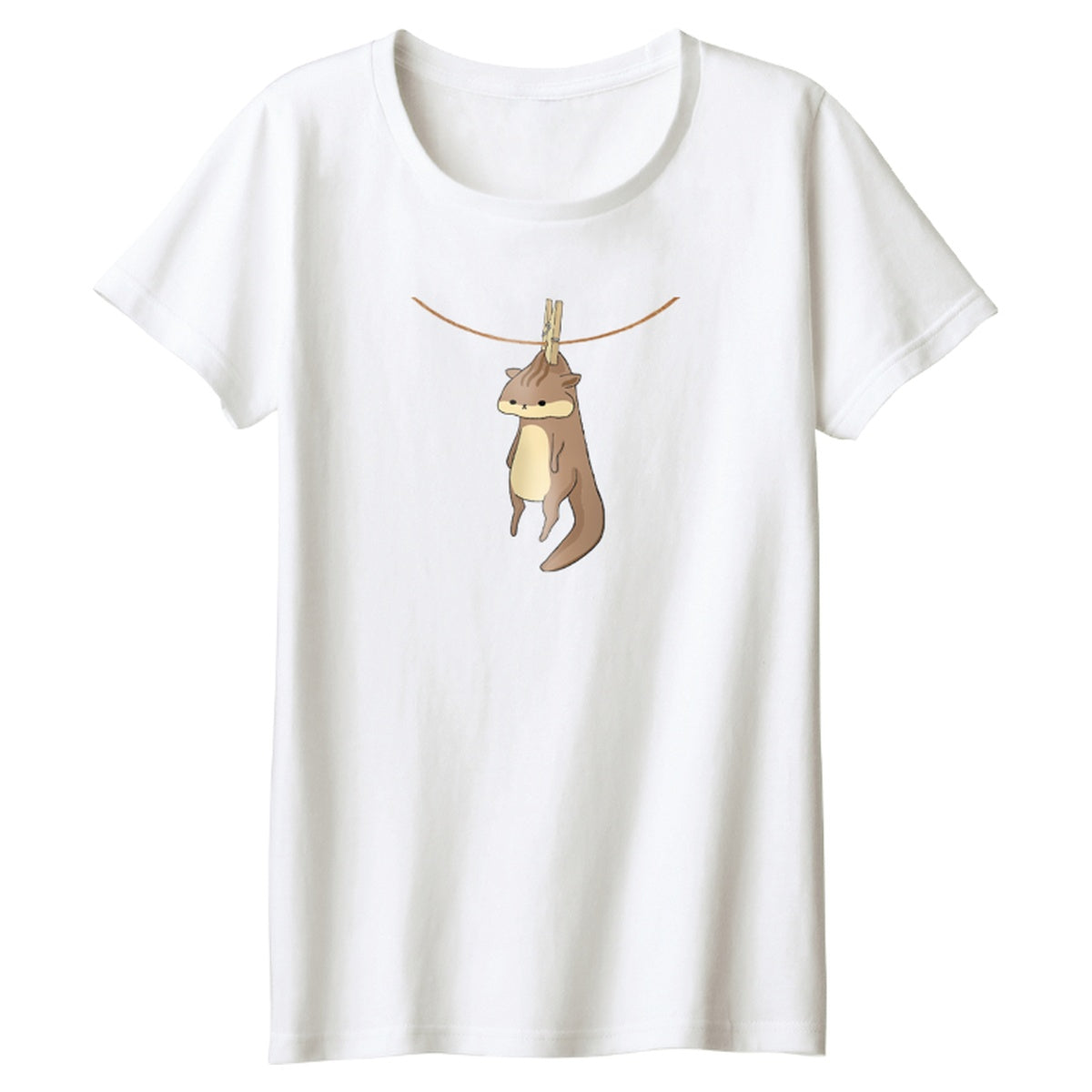 干されちゃったリス レディースTシャツ 001_ホワイト