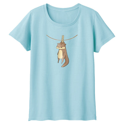 干されちゃったリス レディースTシャツ 083_ライトブルー