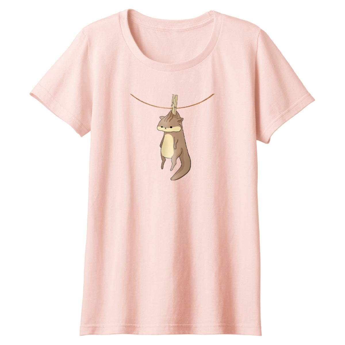 干されちゃったリス レディースTシャツ 132_ライトピンク