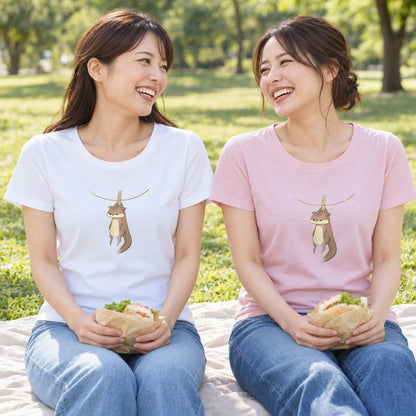 干されちゃったリス レディースTシャツ 友人2人のペア