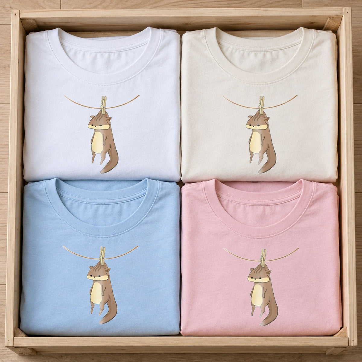 干されちゃったリス レディースTシャツ 全4色カラーバリエーション