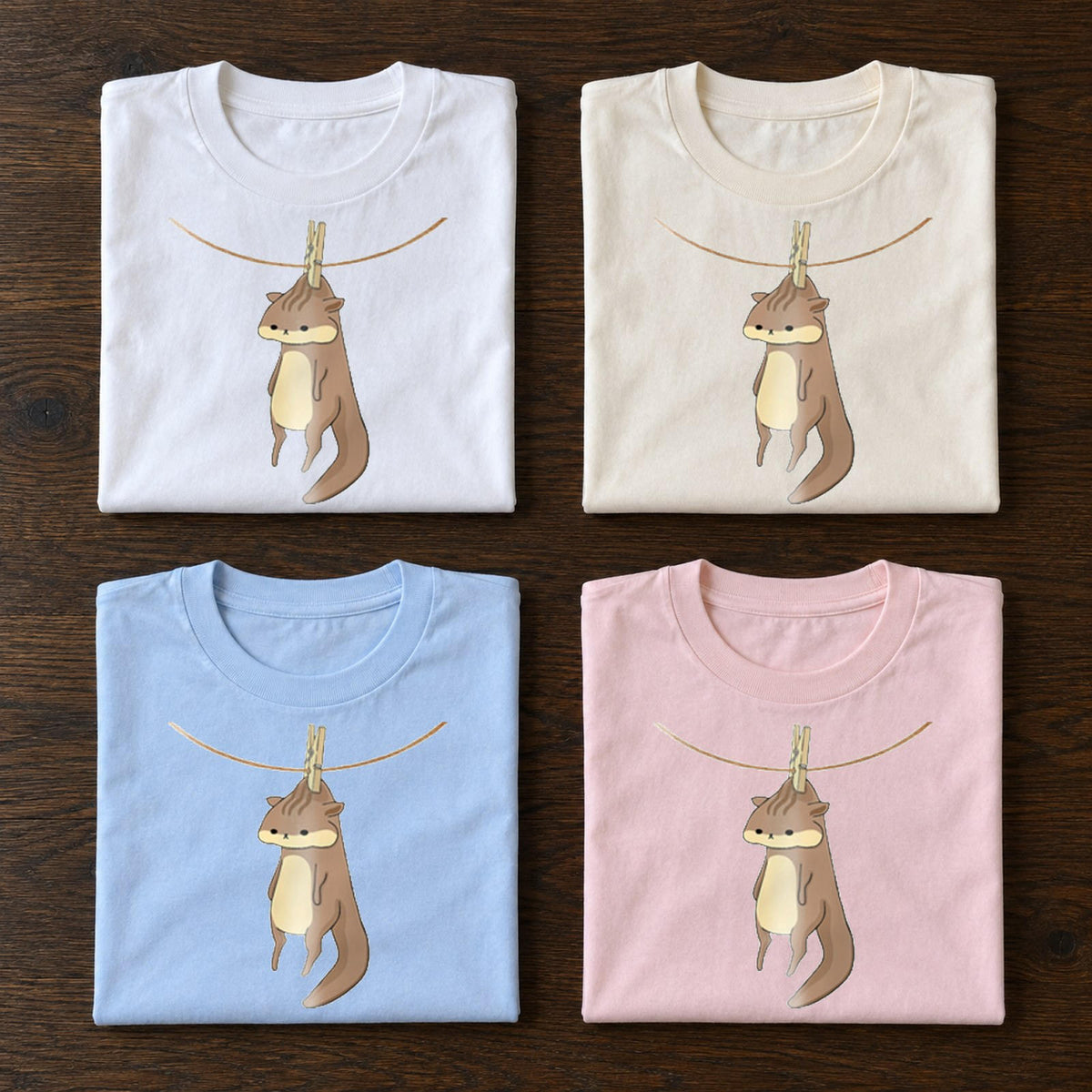 リス Tシャツ「干されちゃった」｜洗濯バサミで、ちょこん。