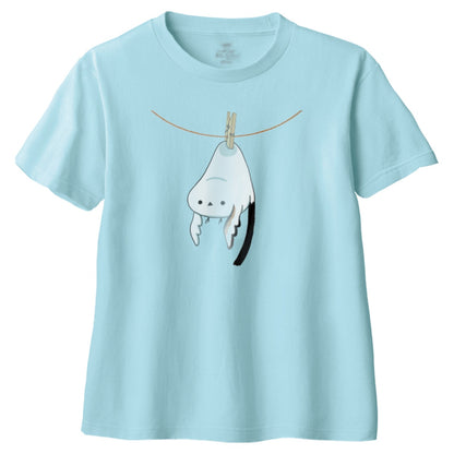 干されちゃったシマエナガ キッズTシャツ 083_ライトブルー