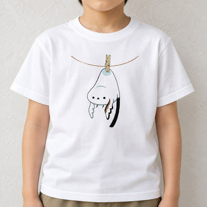 干されちゃったシマエナガ キッズTシャツ ホワイト 着用アップ サムネイル