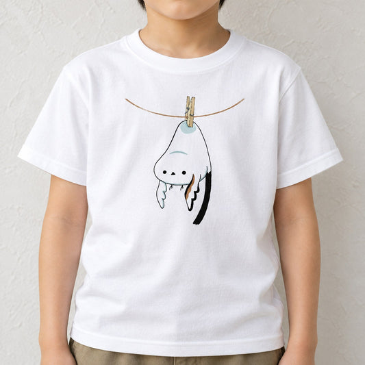 干されちゃったシマエナガ キッズTシャツ ホワイト 着用アップ サムネイル
