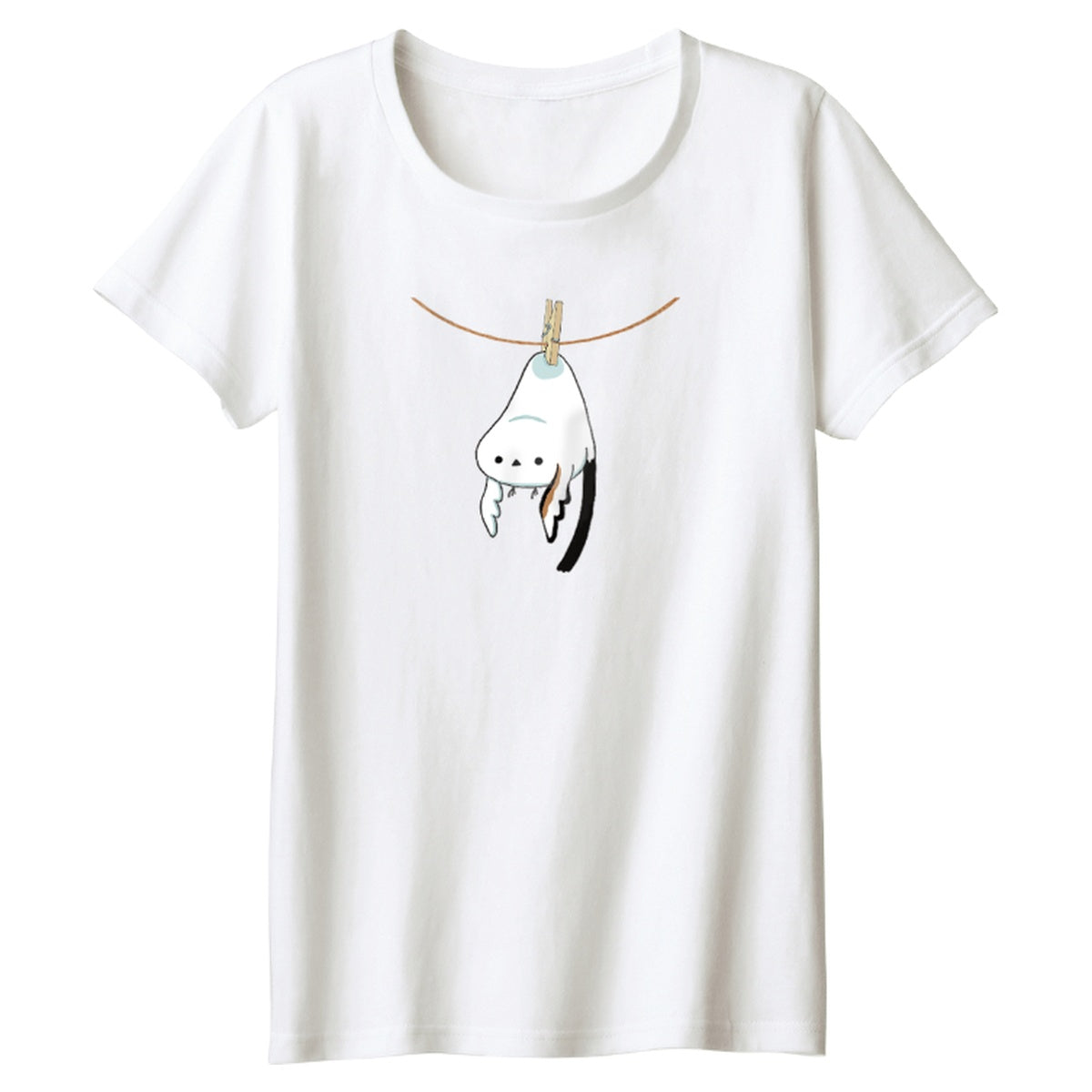 干されちゃったシマエナガ レディースTシャツ 001_ホワイト