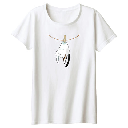 干されちゃったシマエナガ レディースTシャツ 001_ホワイト