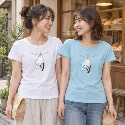 干されちゃったシマエナガ レディースTシャツ 友人2人のペア