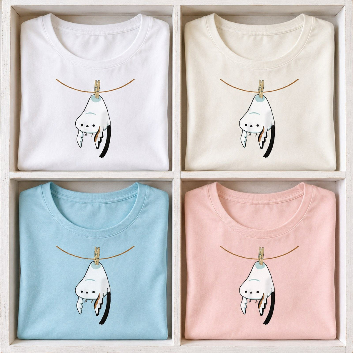 干されちゃったシマエナガ レディースTシャツ 全4色カラーバリエーション