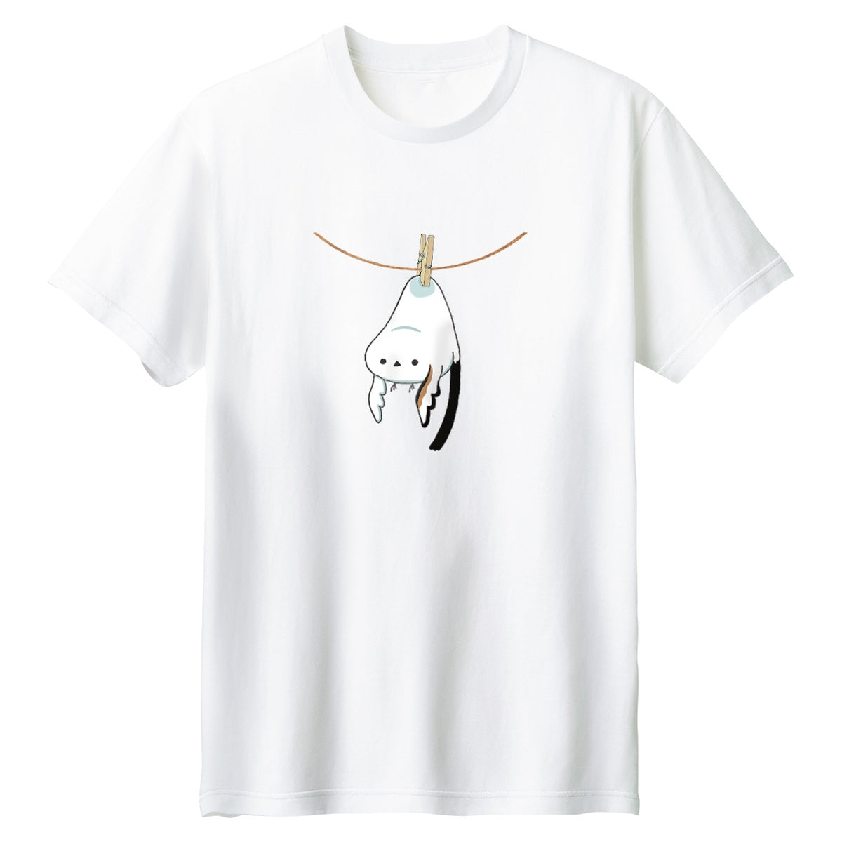 干されちゃったシマエナガ Tシャツ 001_ホワイト