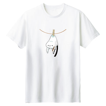 干されちゃったシマエナガ Tシャツ 001_ホワイト