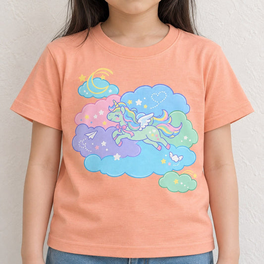 in_my_dream 夢見るユニコーン キッズTシャツ アプリコット 着用アップ サムネイル