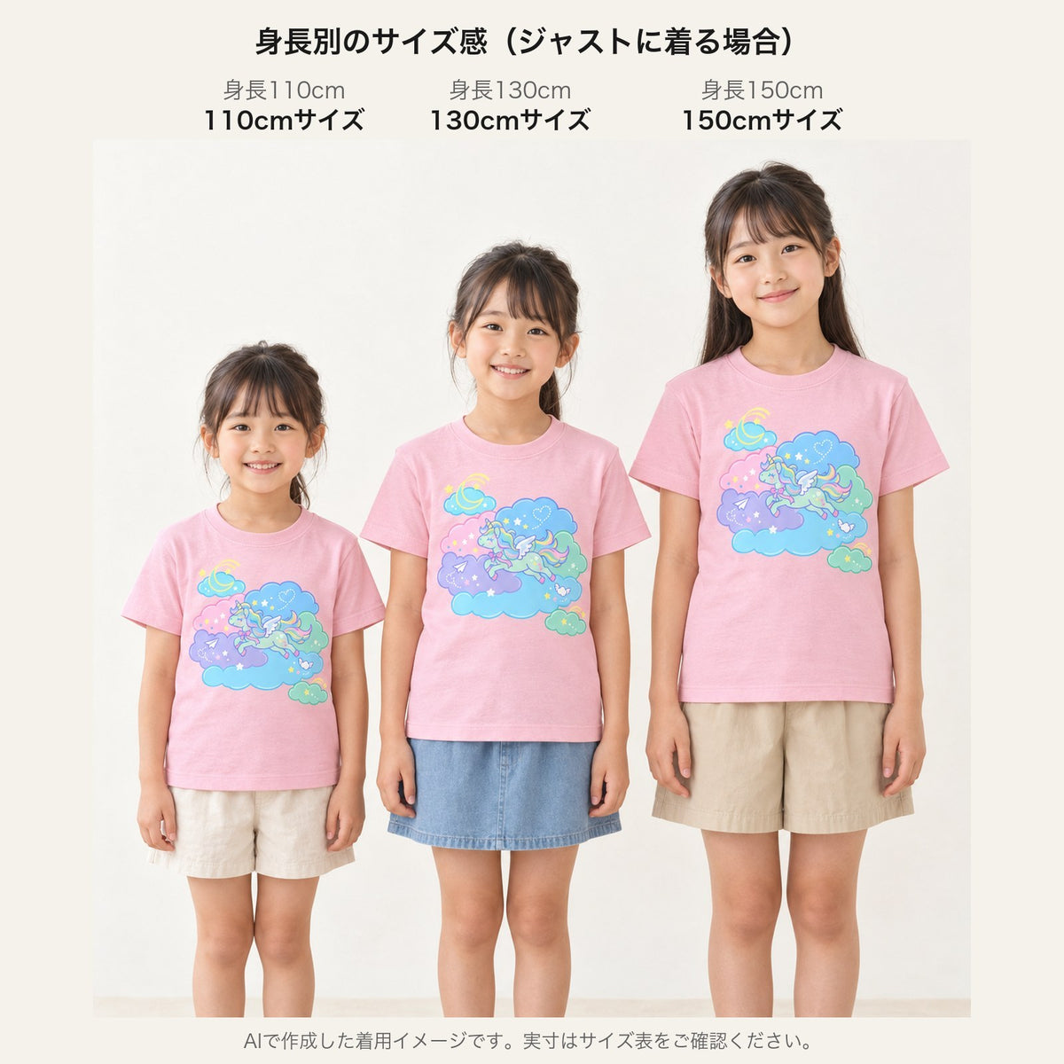 in_my_dream キッズTシャツ 身長別サイズ感（110cm/130cm/150cm）
