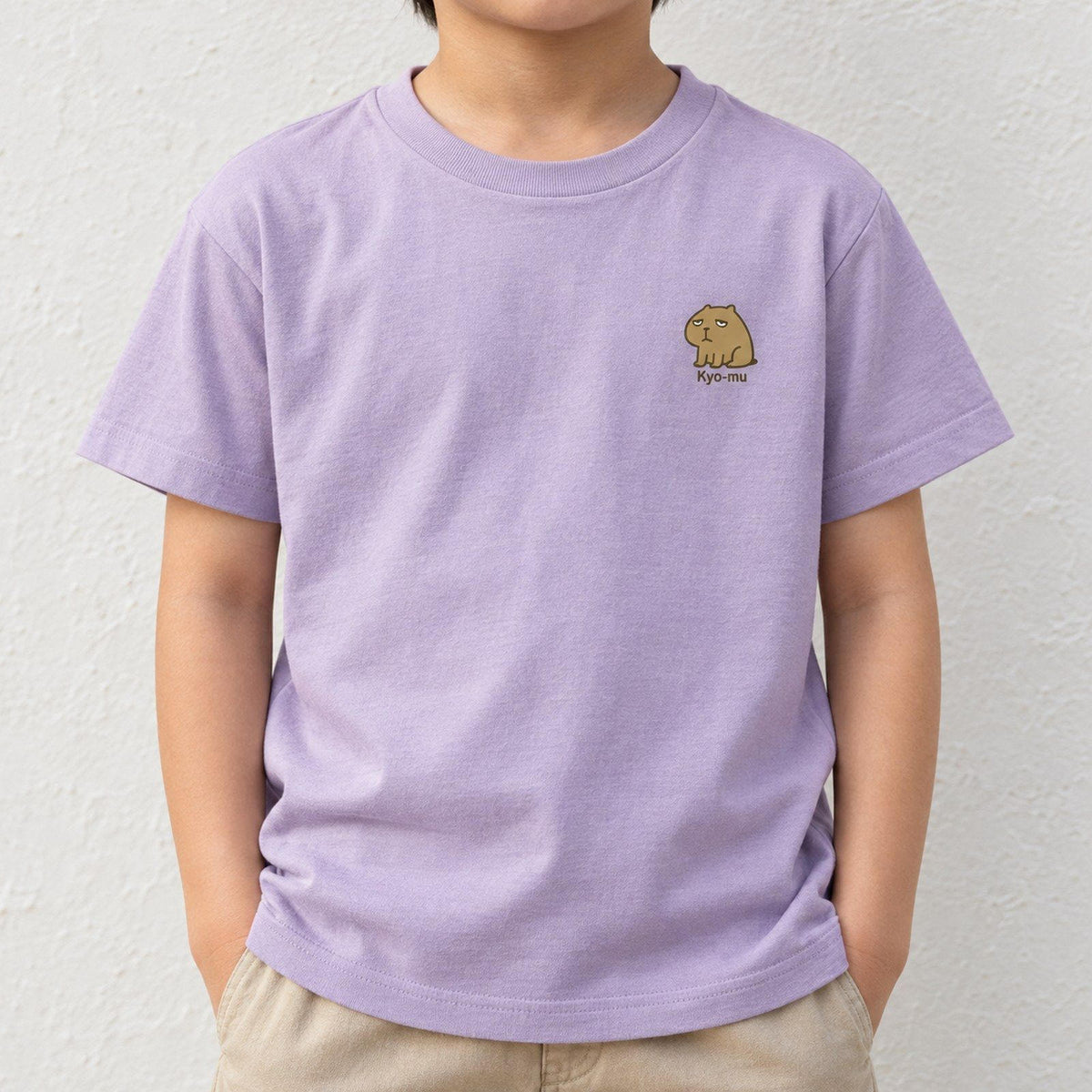 カピバラ「Kyo-mu」 キッズTシャツ ペールピンク 着用アップ サムネイル