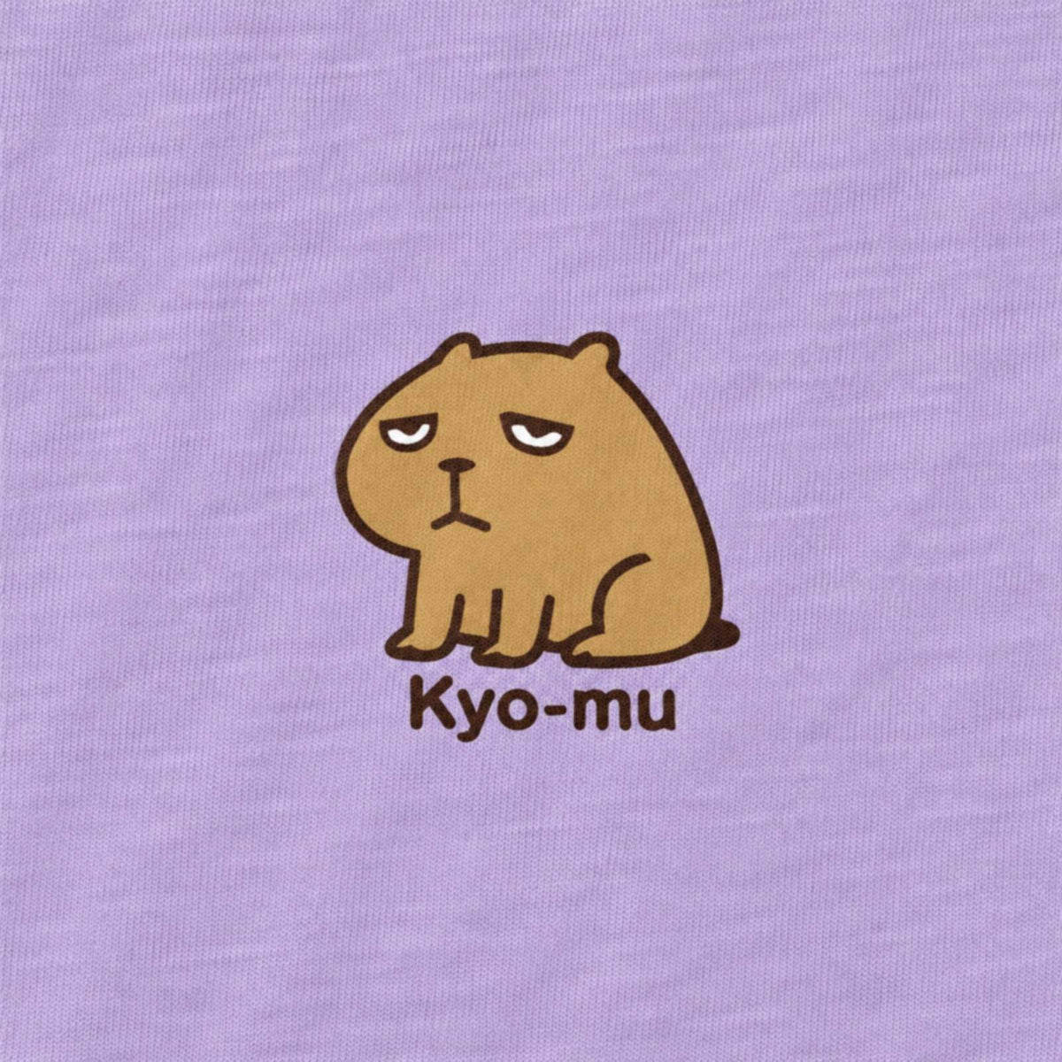 カピバラ「Kyo-mu」 キッズTシャツ ペールピンク プリント接写・天竺生地の質感