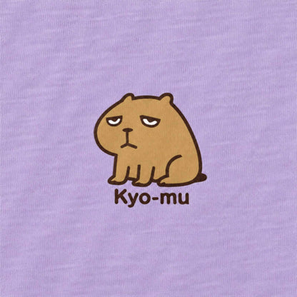 カピバラ「Kyo-mu」 キッズTシャツ ペールピンク プリント接写・天竺生地の質感