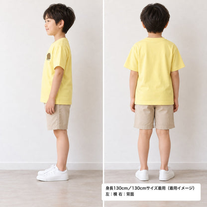 カピバラ「Kyo-mu」 キッズTシャツ ライトイエロー 着用 横・背面（背中は無地）