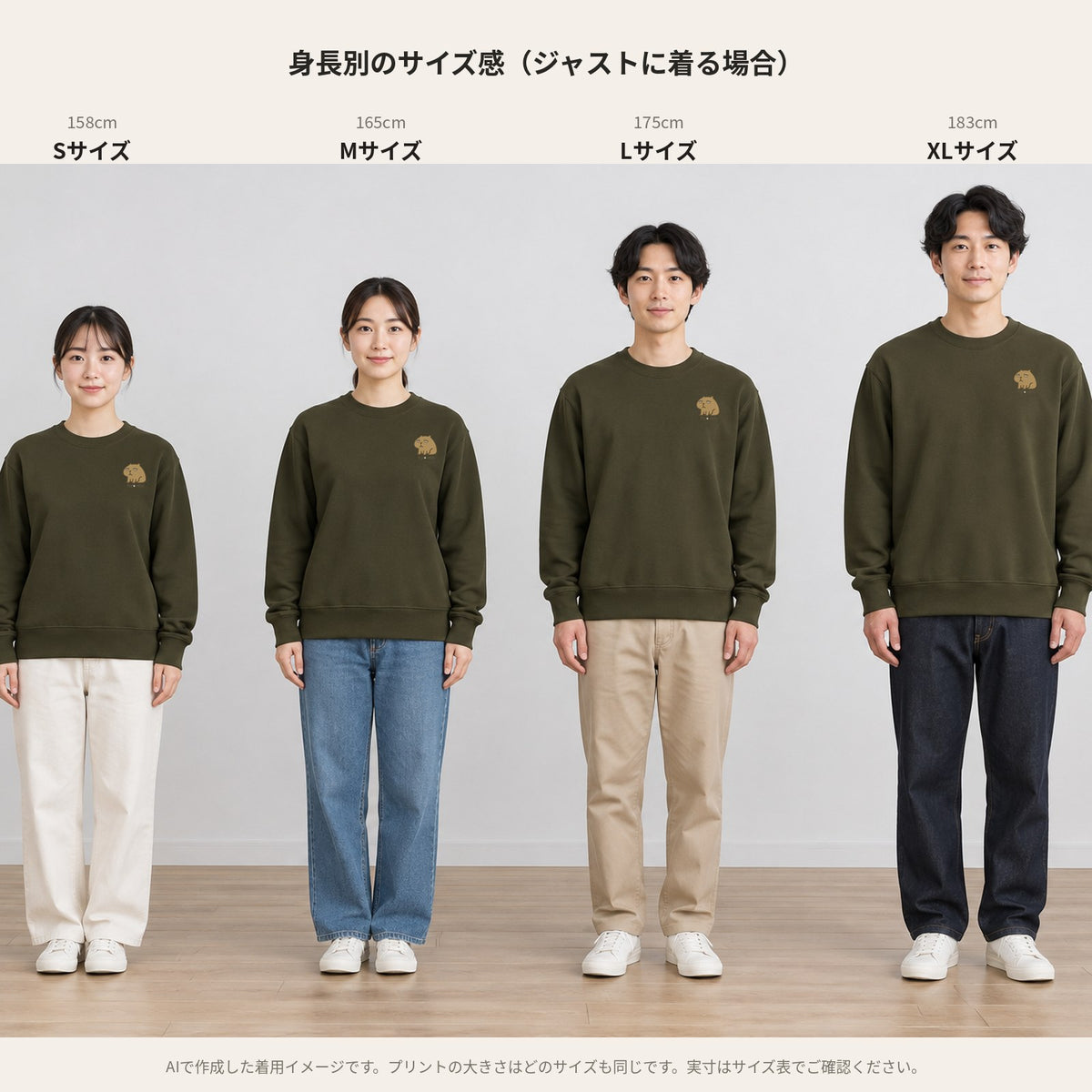 カピバラ「Kyo-mu」トレーナー 身長別のサイズ感