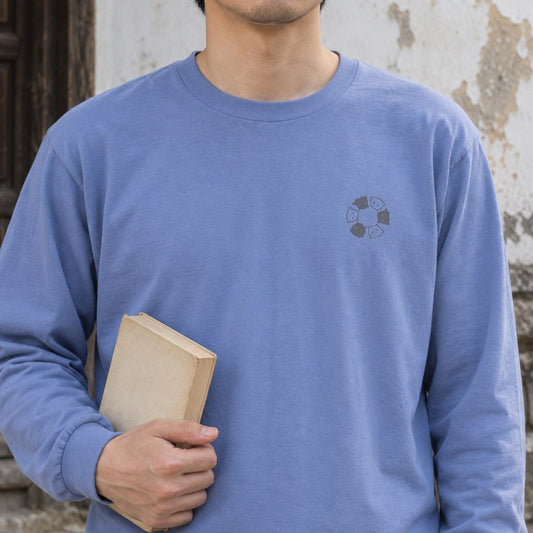 めんべーだー（メンダコ）袖リブ長袖Tシャツ ダスティブルー 着用アップ サムネイル