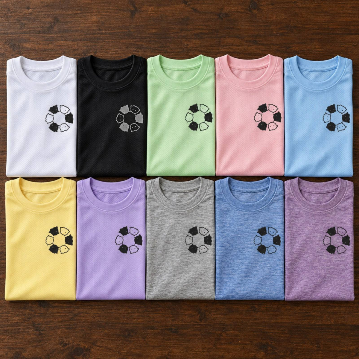 めんべーだー キッズドライTシャツ 全10色カラーバリエーション平置き
