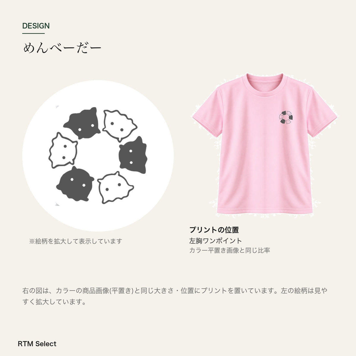 めんべーだー キッズドライTシャツ デザインとプリント位置図