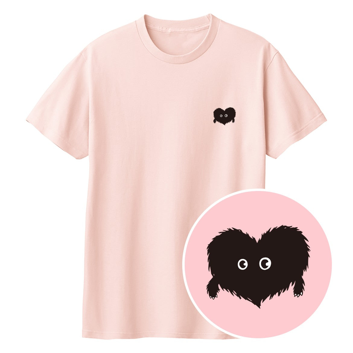 ふわふわハート「モフボウ」Tシャツ ライトピンク