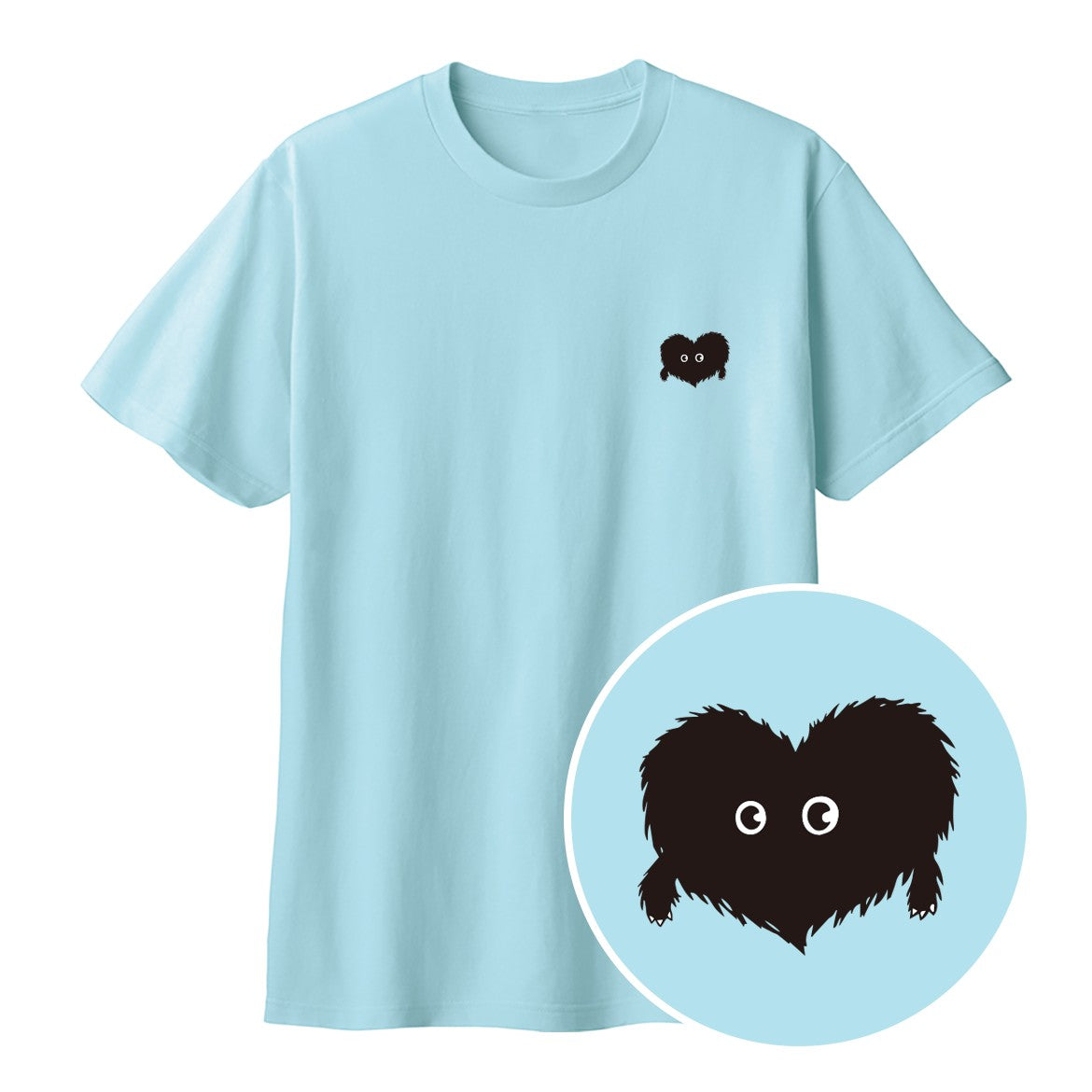 ふわふわハート「モフボウ」Tシャツ ライトブルー