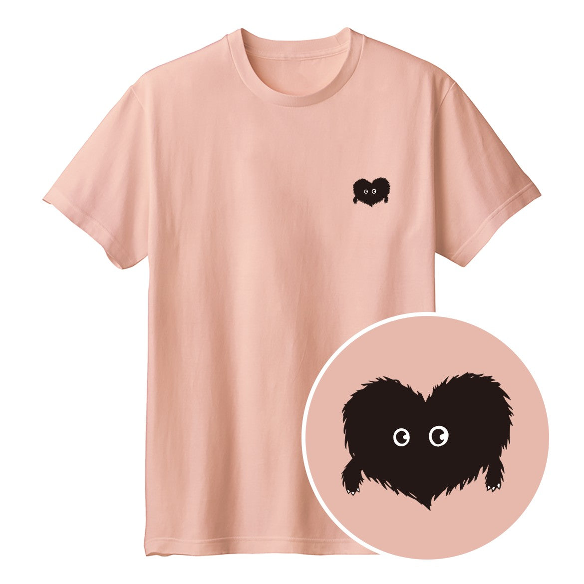 ふわふわハート「モフボウ」Tシャツ ダスティピンク