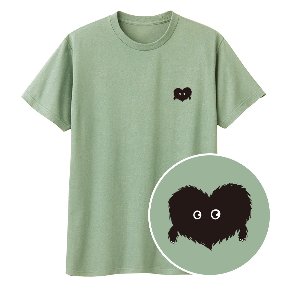 ふわふわハート「モフボウ」Tシャツ ライトセージ