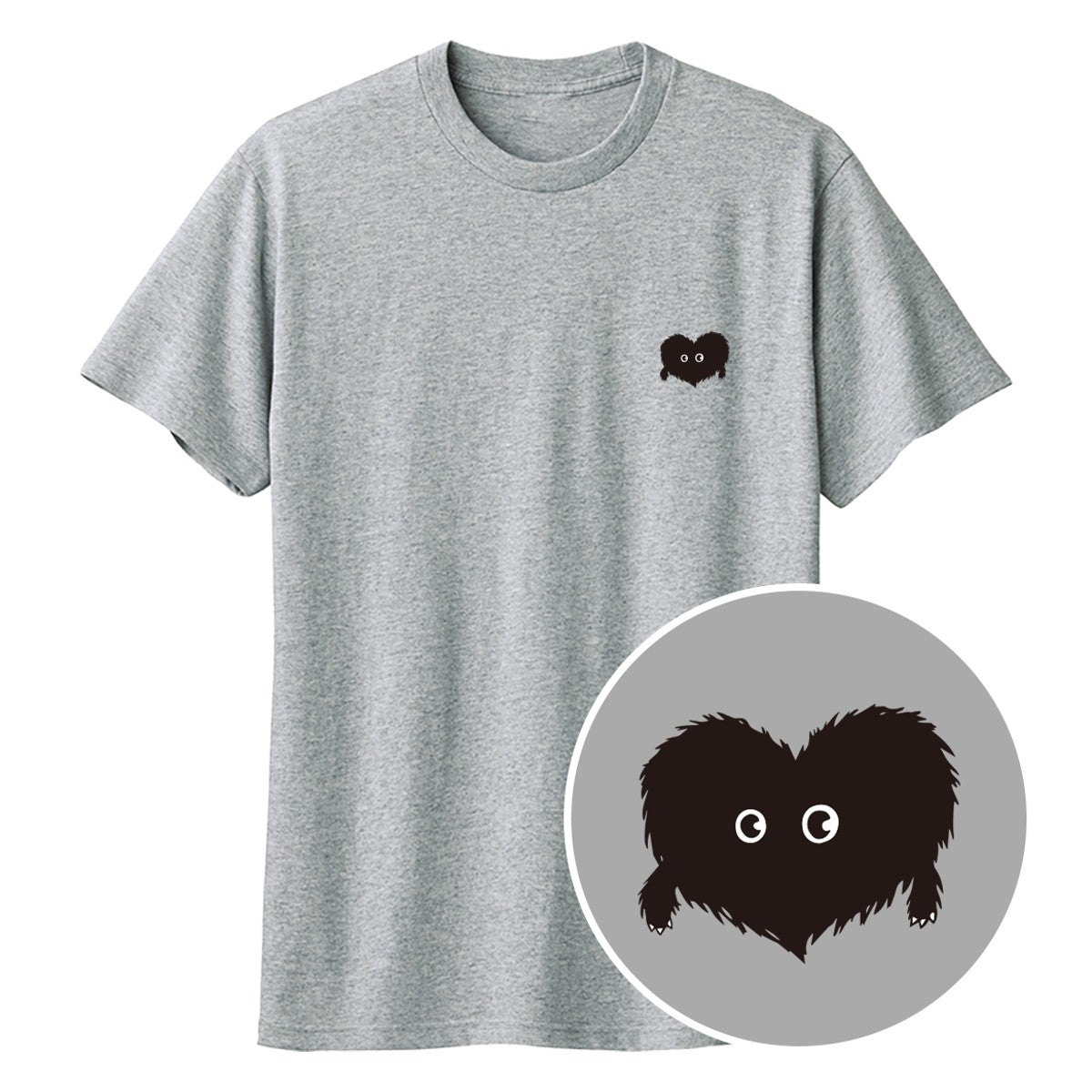 ふわふわハート「モフボウ」キッズTシャツ 杢グレー