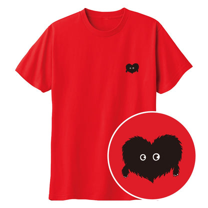 ふわふわハート「モフボウ」キッズTシャツ レッド