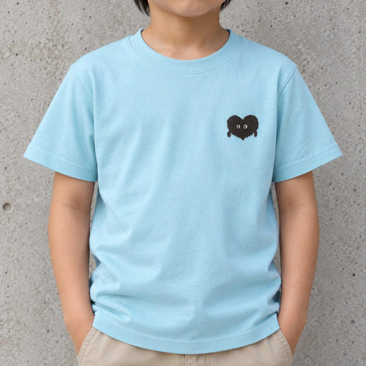 ふわふわハート「モフボウ」キッズTシャツ ライトブルー 着用アップ サムネイル