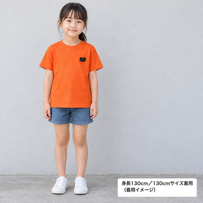 モフボウ キッズTシャツ オレンジ 着用全身（身長130cm・130サイズ着用）