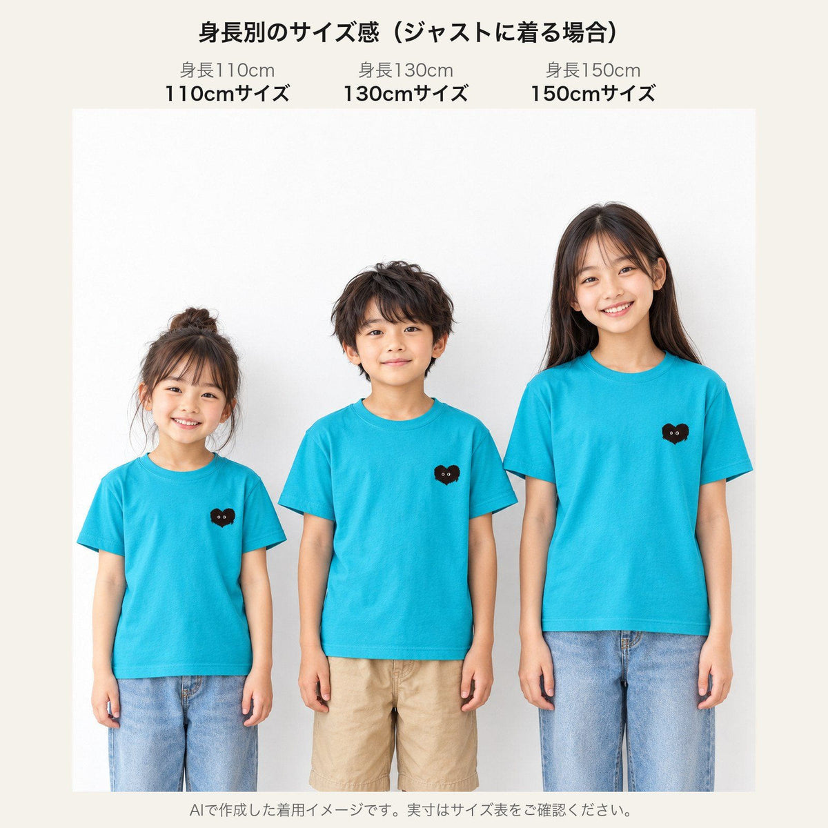 モフボウ キッズTシャツ 身長別サイズ感（110cm/130cm/150cm）