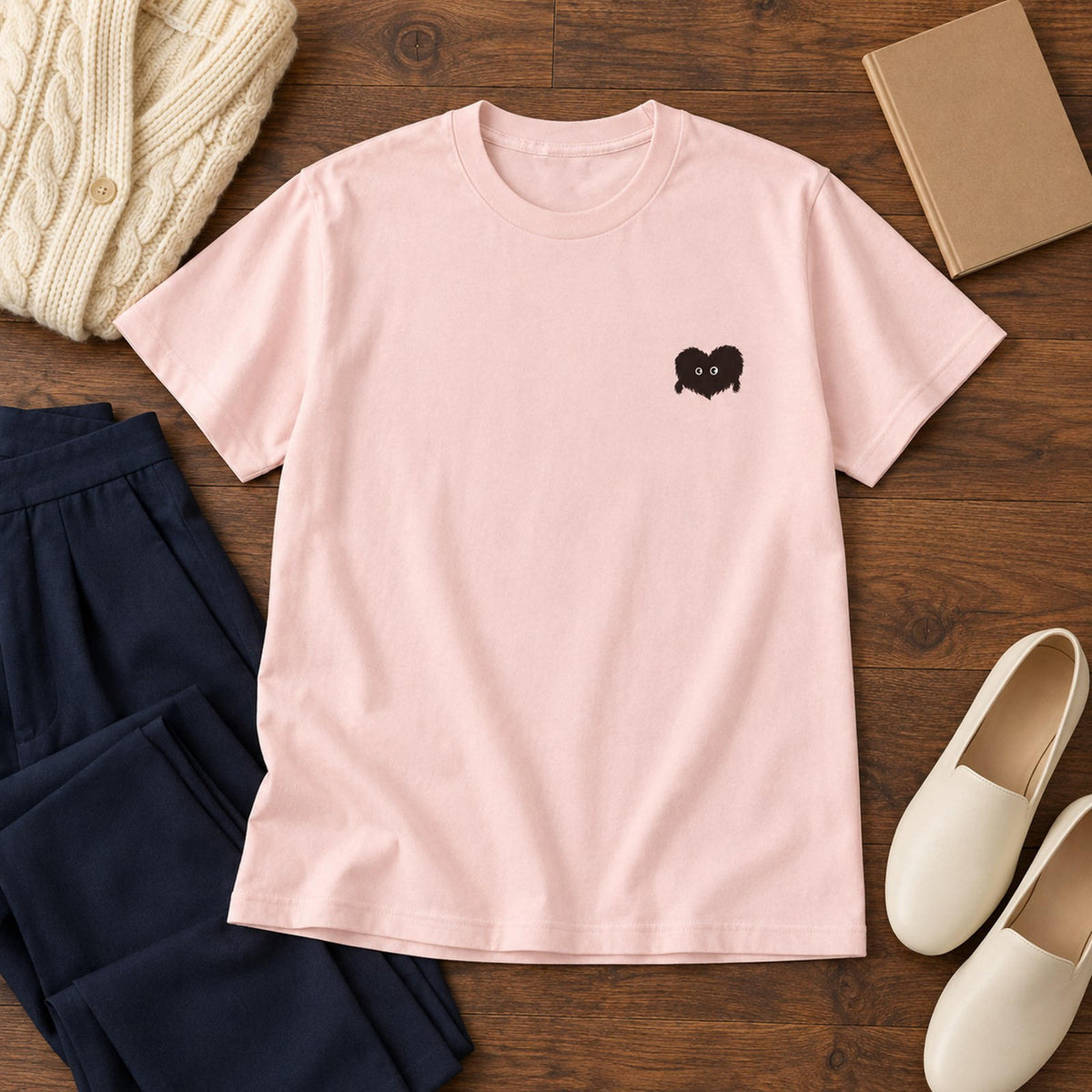 ふわふわハート ワンポイントTシャツ「モフボウ」｜もふもふの、おともだち。