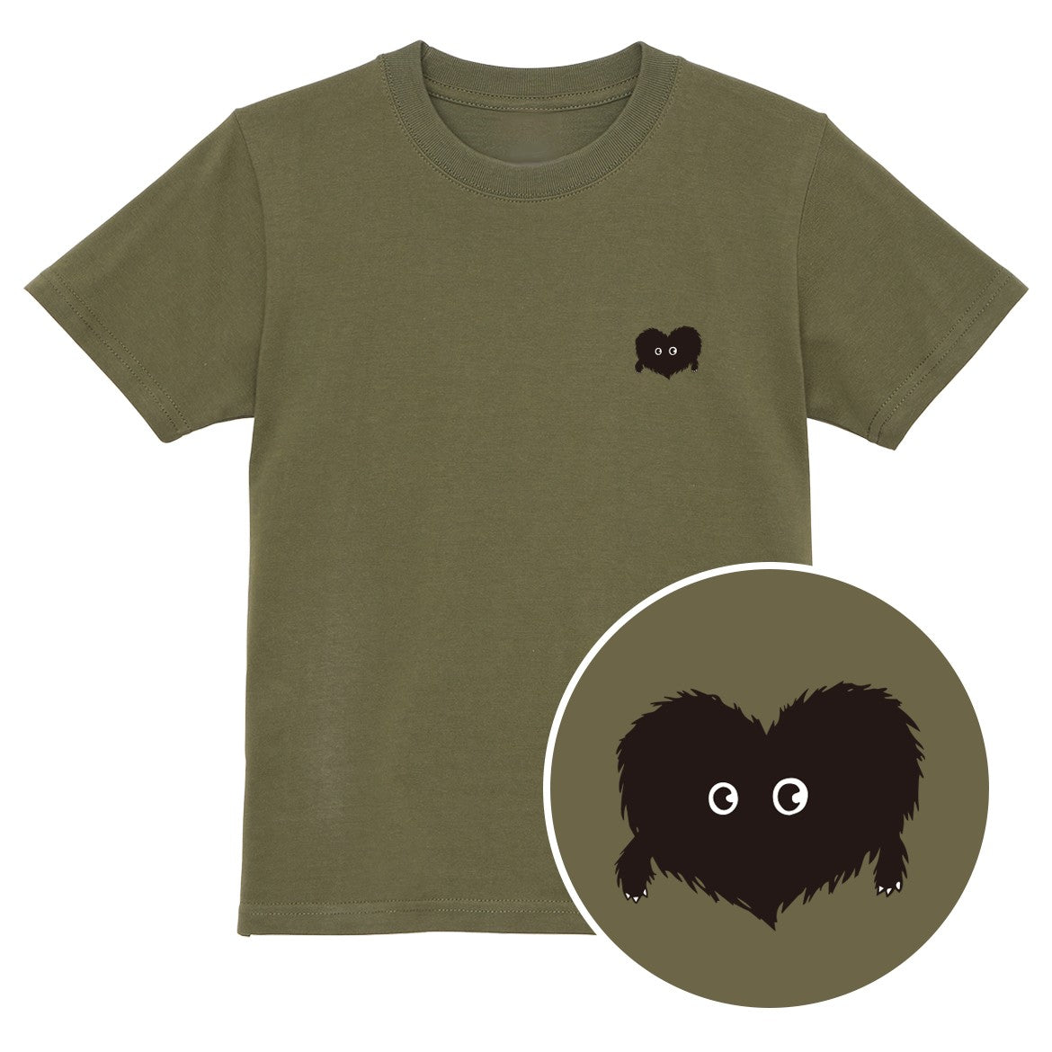 ふわふわハート「モフボウ」キッズTシャツ シティグリーン