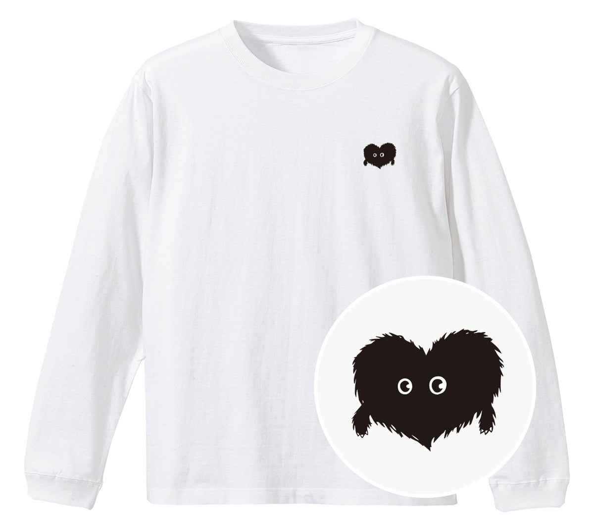 ふわふわハート「モフボウ」ロングTシャツ ホワイト
