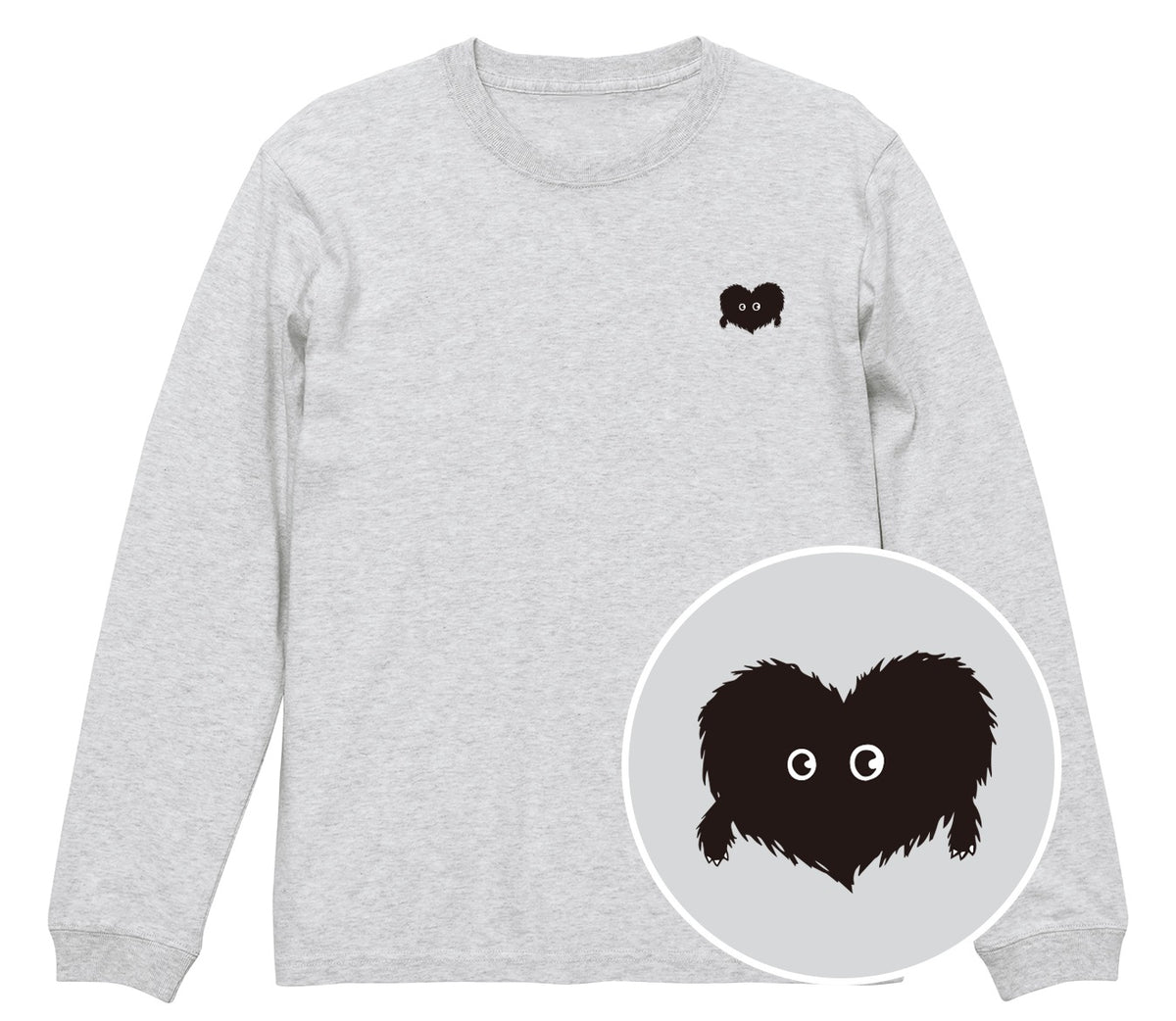 ふわふわハート「モフボウ」ロングTシャツ アッシュ