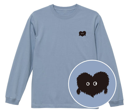 ふわふわハート「モフボウ」ロングTシャツ アシッドブルー